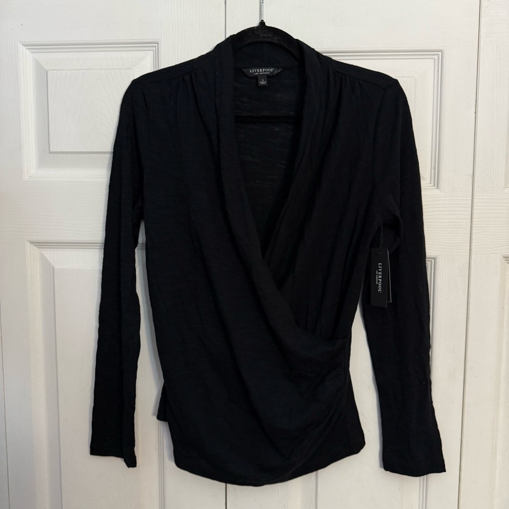 Liverpool Los Angeles NWT Black Wrap Blouse Top Small
